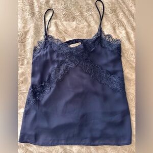 Lush Navy Lace-Trim Satin Camisole